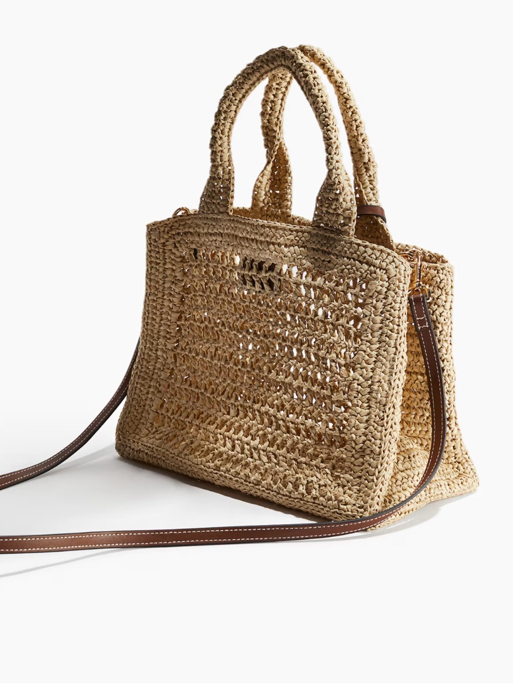 H&M Woven Straw Tote Bag with Brown Leather Strap - Picture 3 of 3